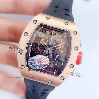 KV Factory Copy Richard Mille RM 011 Red Demon Flyback Chronograph Rose Gold Men Watches